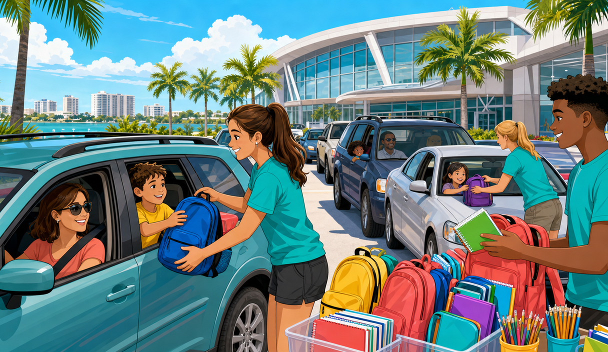 Big Backpack Giveaway turns the Skatium into a school-supply drive-through cover image